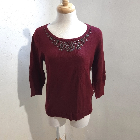 Rickis | Embellished rhinestone Burgundy Women's Top cropped sleeves - Picture 3 of 10